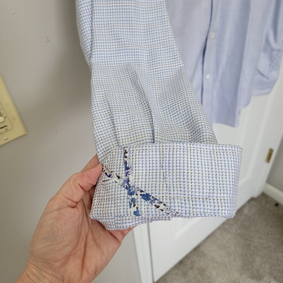 Robert Graham Blue White Checked Button Down Flip Cuff Tailored Fit Size 44 17.5 - Picture 4 of 12